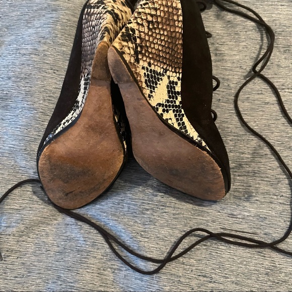 Zara Black Suede and Snake Lace Up Wedge Sandals 37 6.5 - Picture 6 of 8